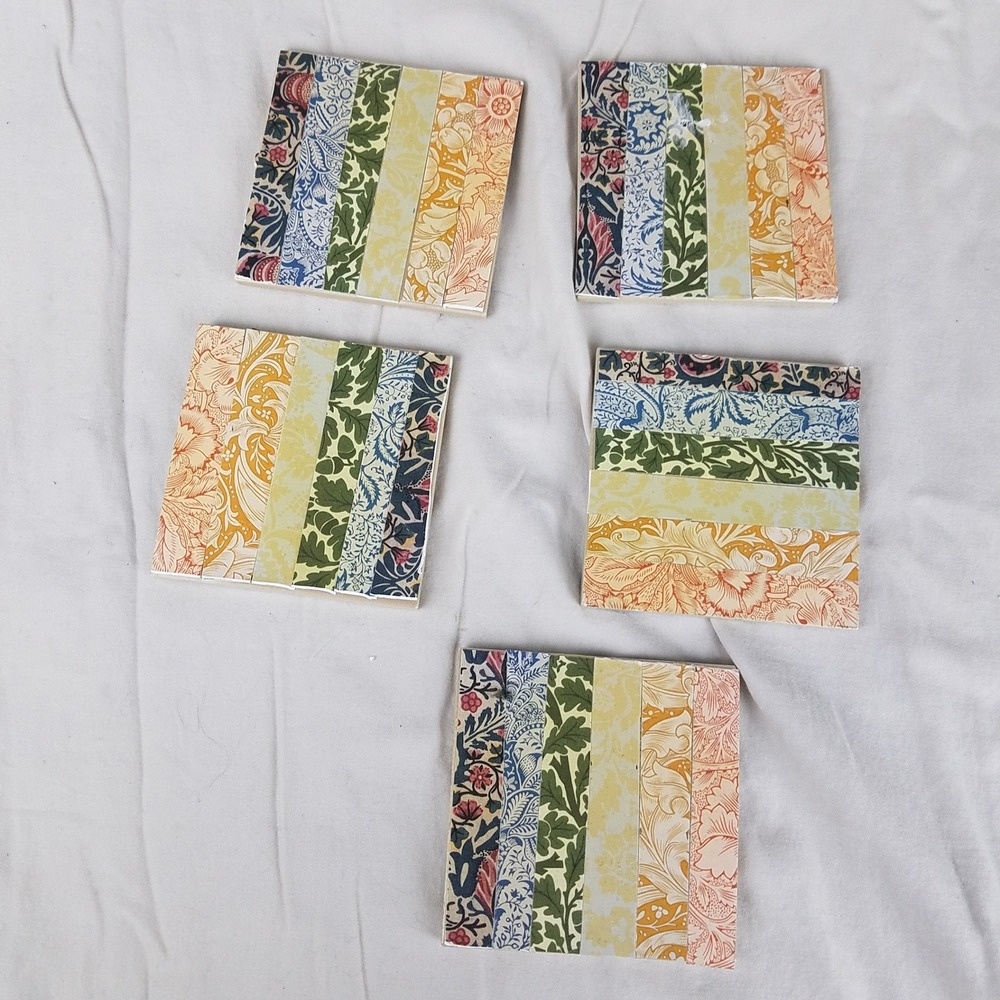 William Morris Style Ceramic Tile Coasters Set of 5 Multicolor Floral Arts Craft